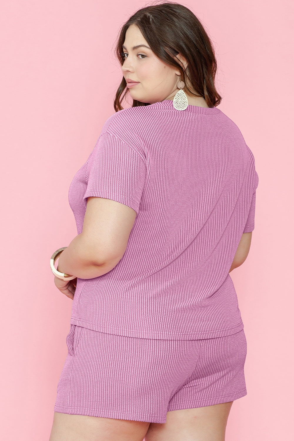 Plus Size Round Neck Short Sleeve Top and Shorts Set - Charming Charlie