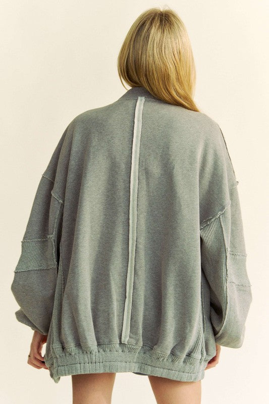Davi & Dani Exposed Seam Zip Up Dropped Shoulder Jacket - Charming Charlie