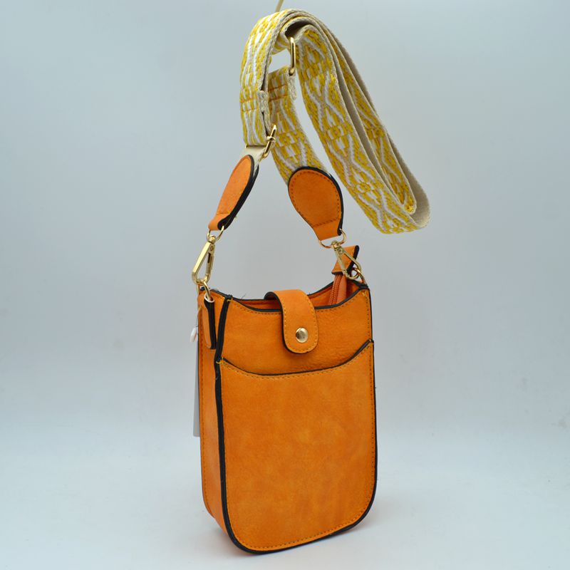 Vegan Leather Crossbody Bag with Adjustable Guitar Straps - Yellow - Crossbody Bags