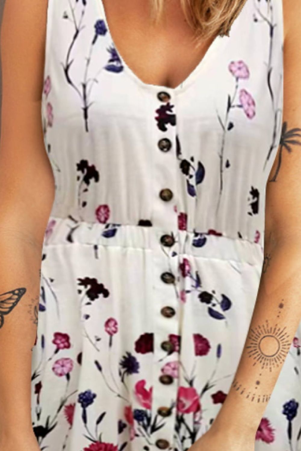 Double Take Scoop Neck Buttoned Sleeveless Magic Dress with Pockets - Charming Charlie