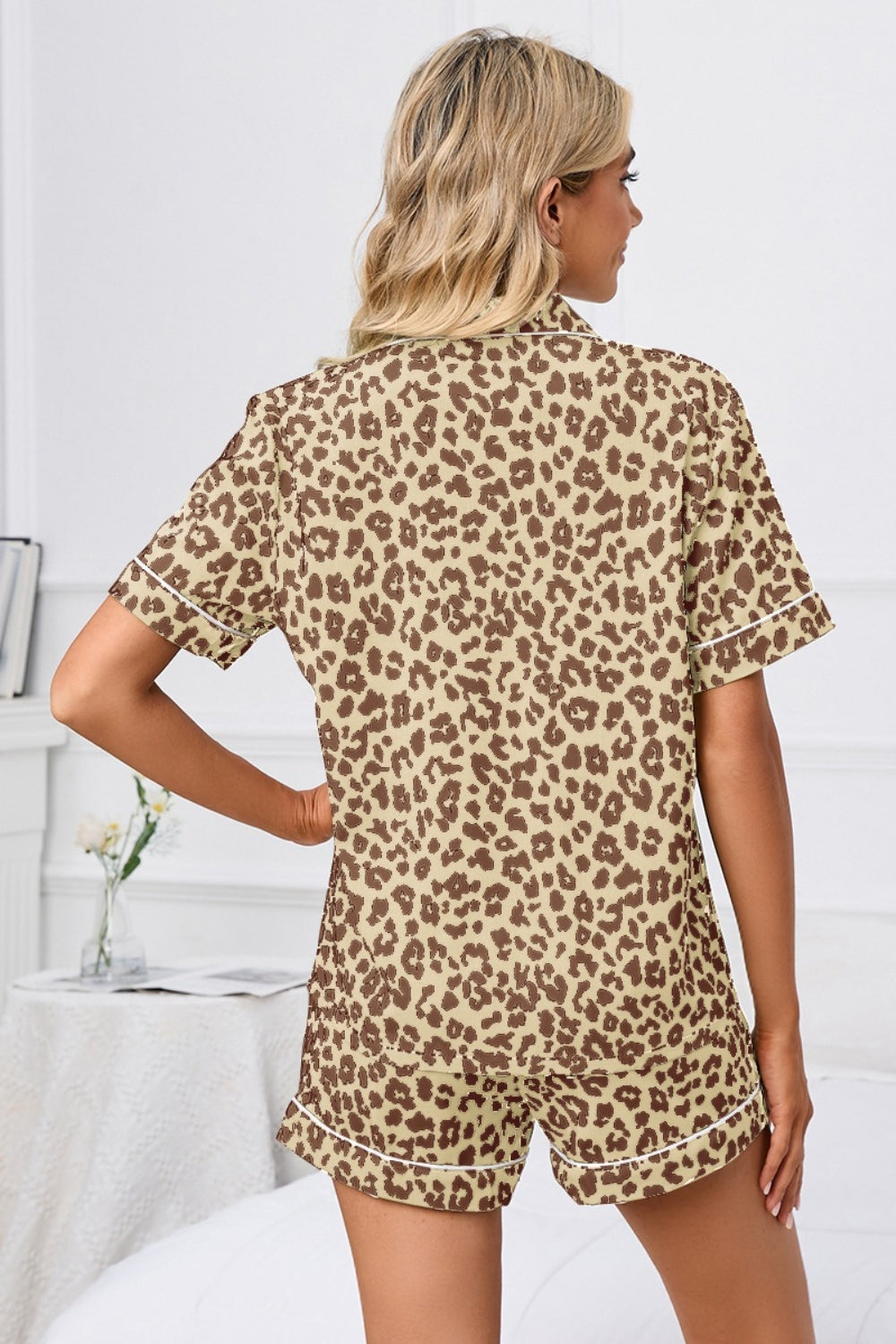 Full Size Leopard Short Sleeve Top and Shorts Lounge Set Plus Size - Charming Charlie