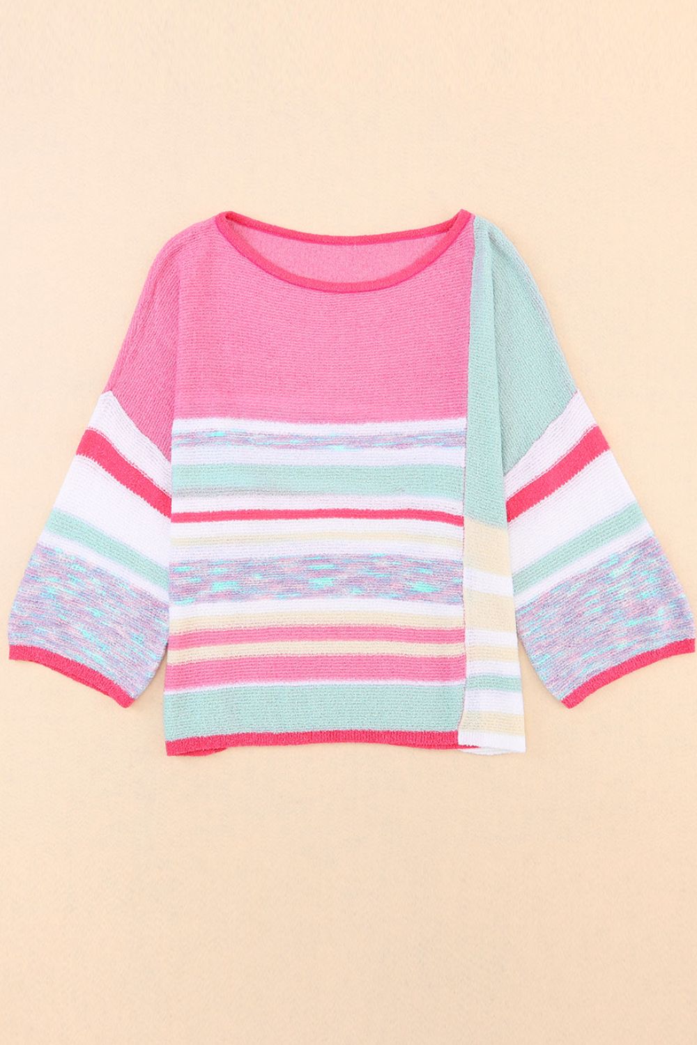 Contrast Round Neck Three-Quarter Sleeve Knit Top - Charming Charlie