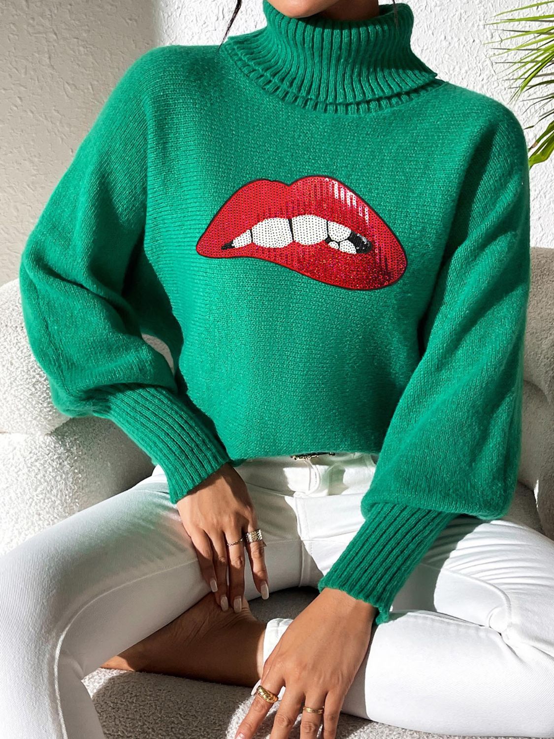 Lip Turtleneck Long Sleeve Sweater - Charming Charlie