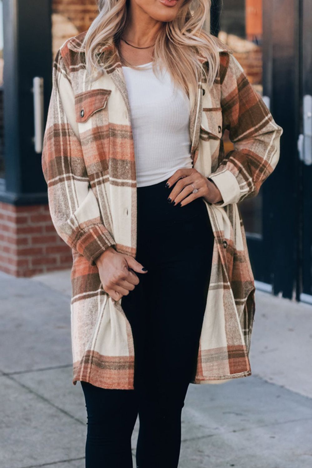 Pocketed Plaid Collared Neck Shacket - Charming Charlie