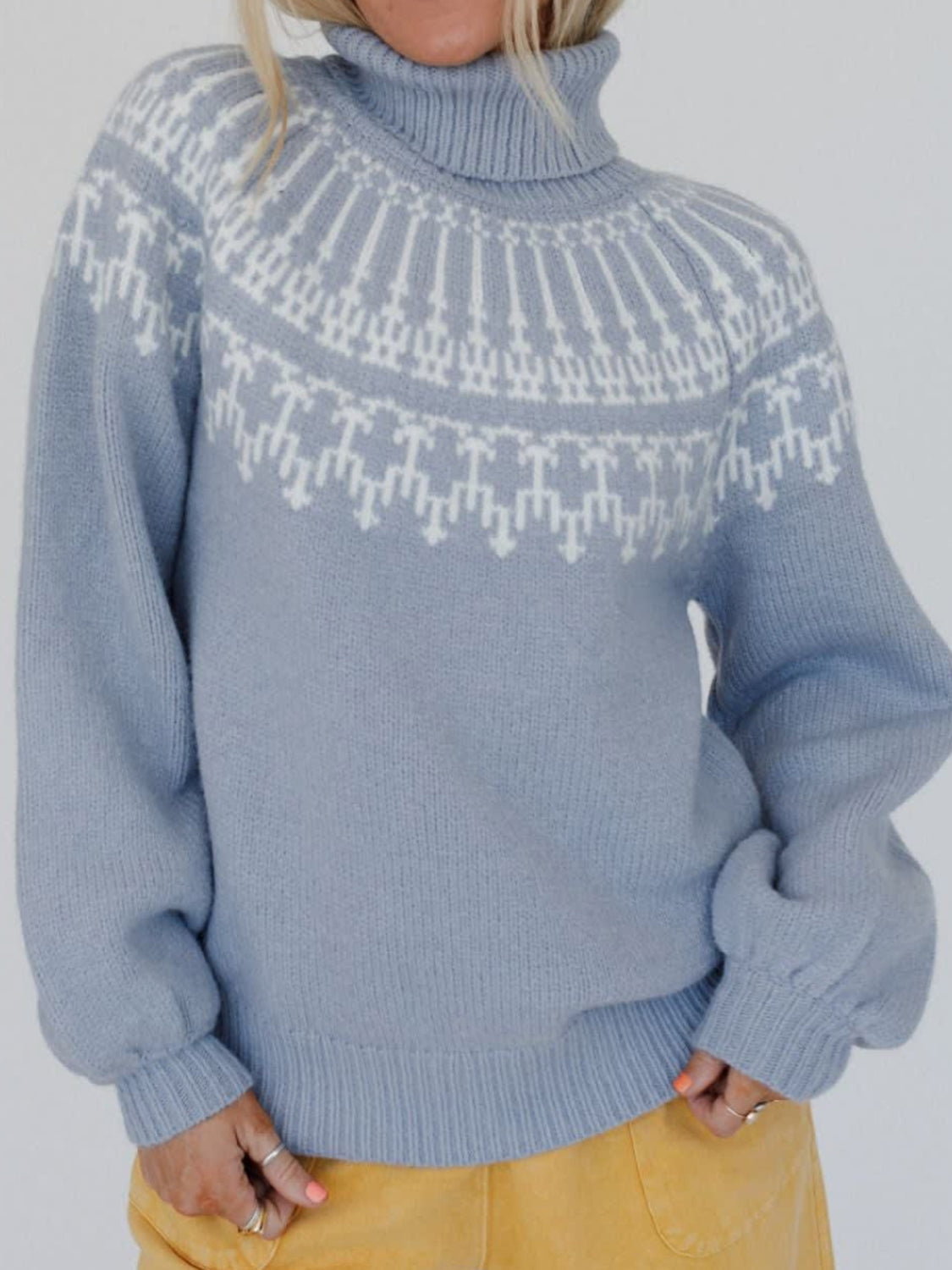 Contrast Turtleneck Long Sleeve Sweater - Charming Charlie