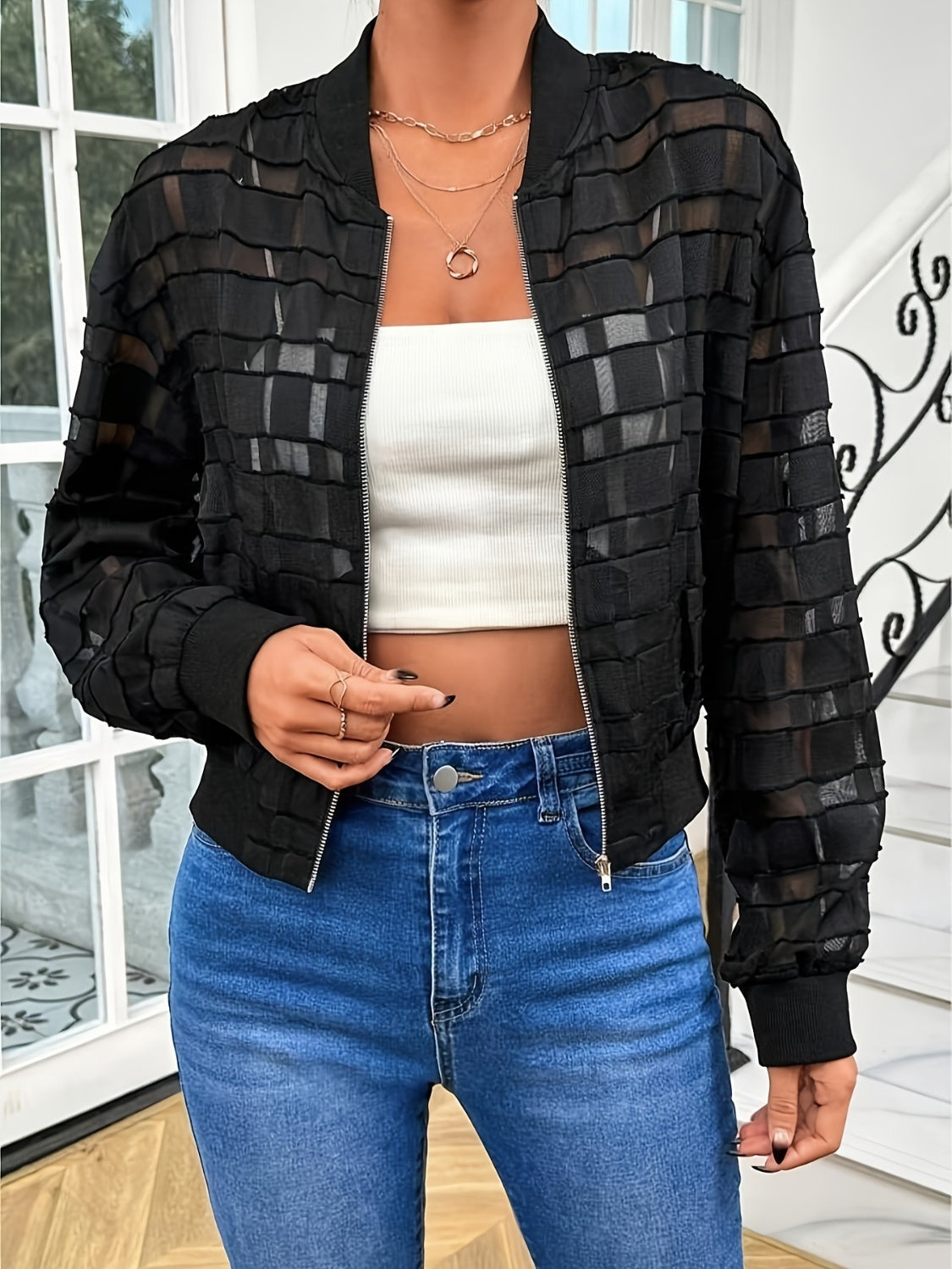 Zip Up Baseball Collar Outerwear - Charming Charlie