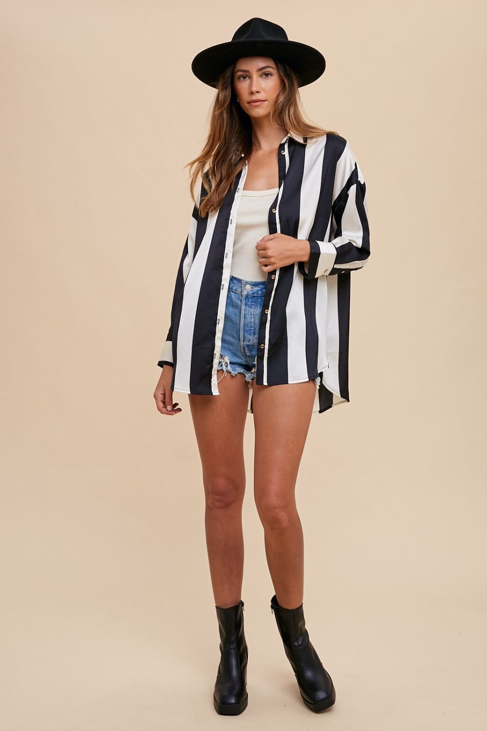 Annie Wear Striped Dropped Shoulder Button Up Shirt - Charming Charlie