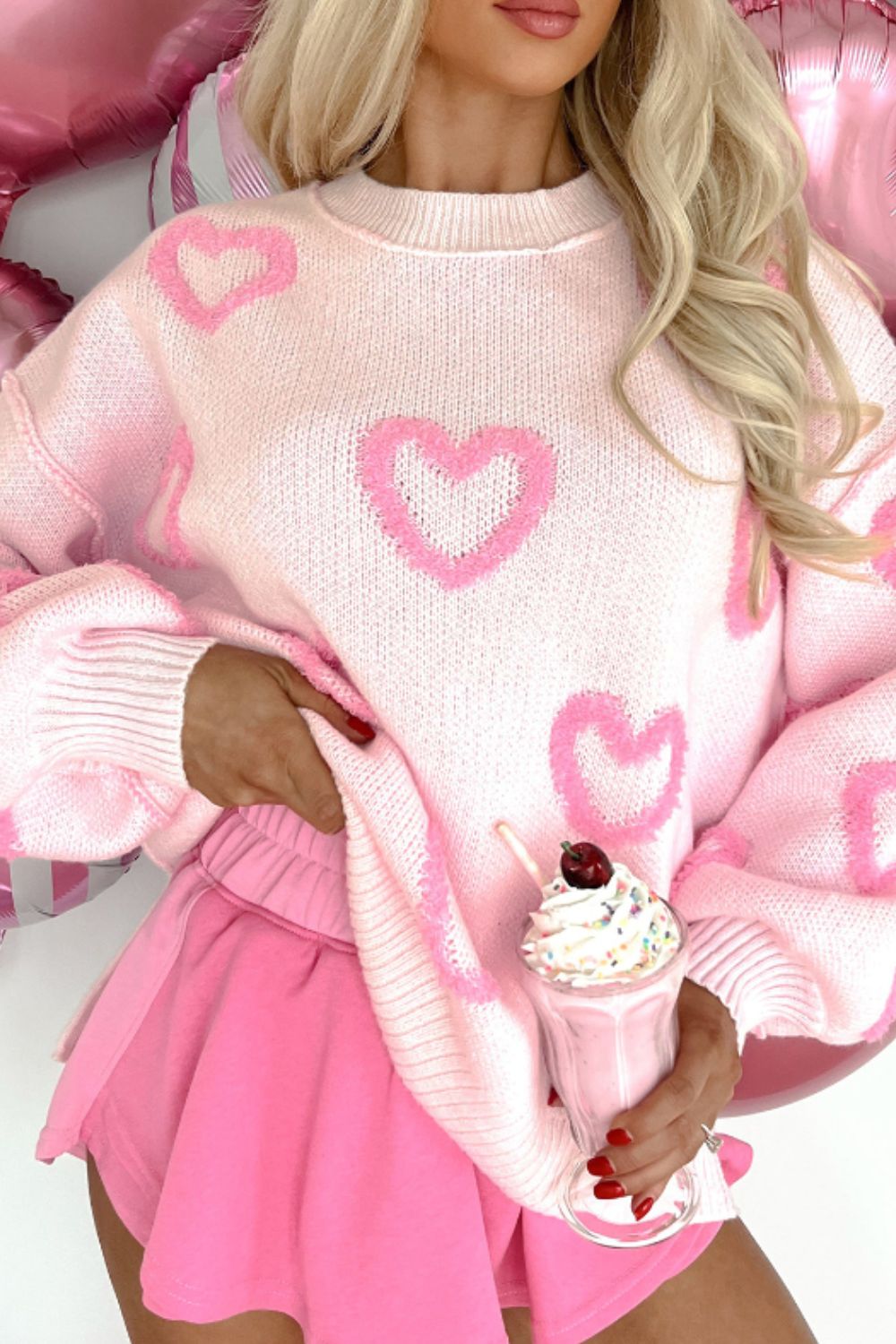 High-Low Heart Round Neck Long Sleeve Sweater - Charming Charlie