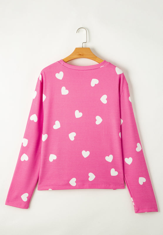Heart Round Neck Long Sleeve Top and Elastic Waist Shorts Set - Charming Charlie