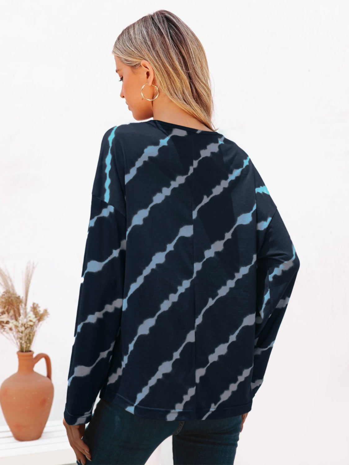 Striped Round Neck Long Sleeve T-Shirt - Charming Charlie