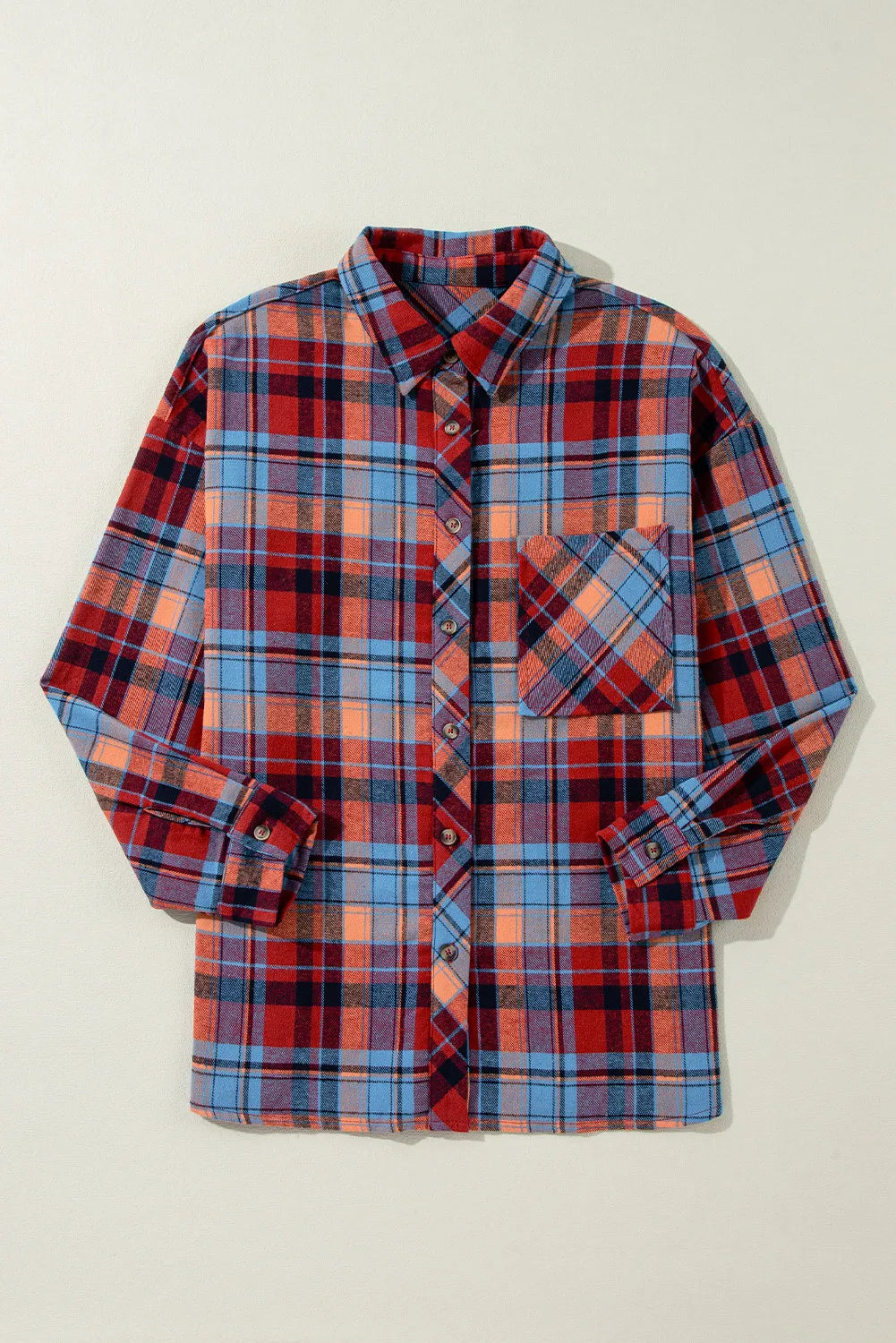 Plaid Collared Neck Long Sleeve Shirt - Charming Charlie