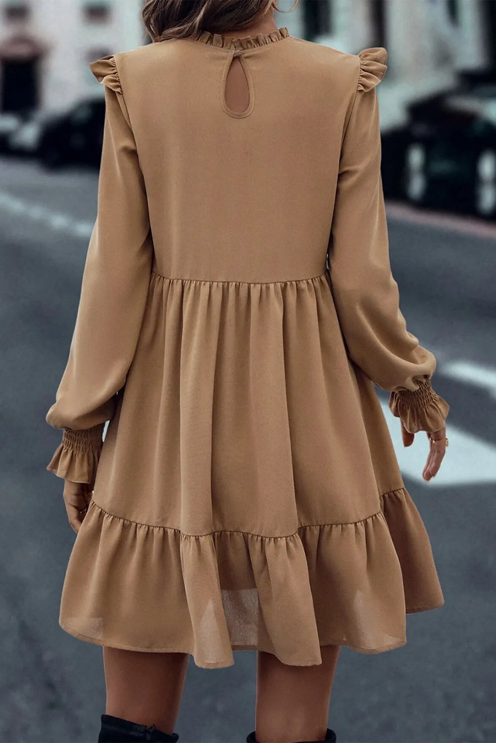 Frill Round Neck Flounce Sleeve Mini Dress - Charming Charlie