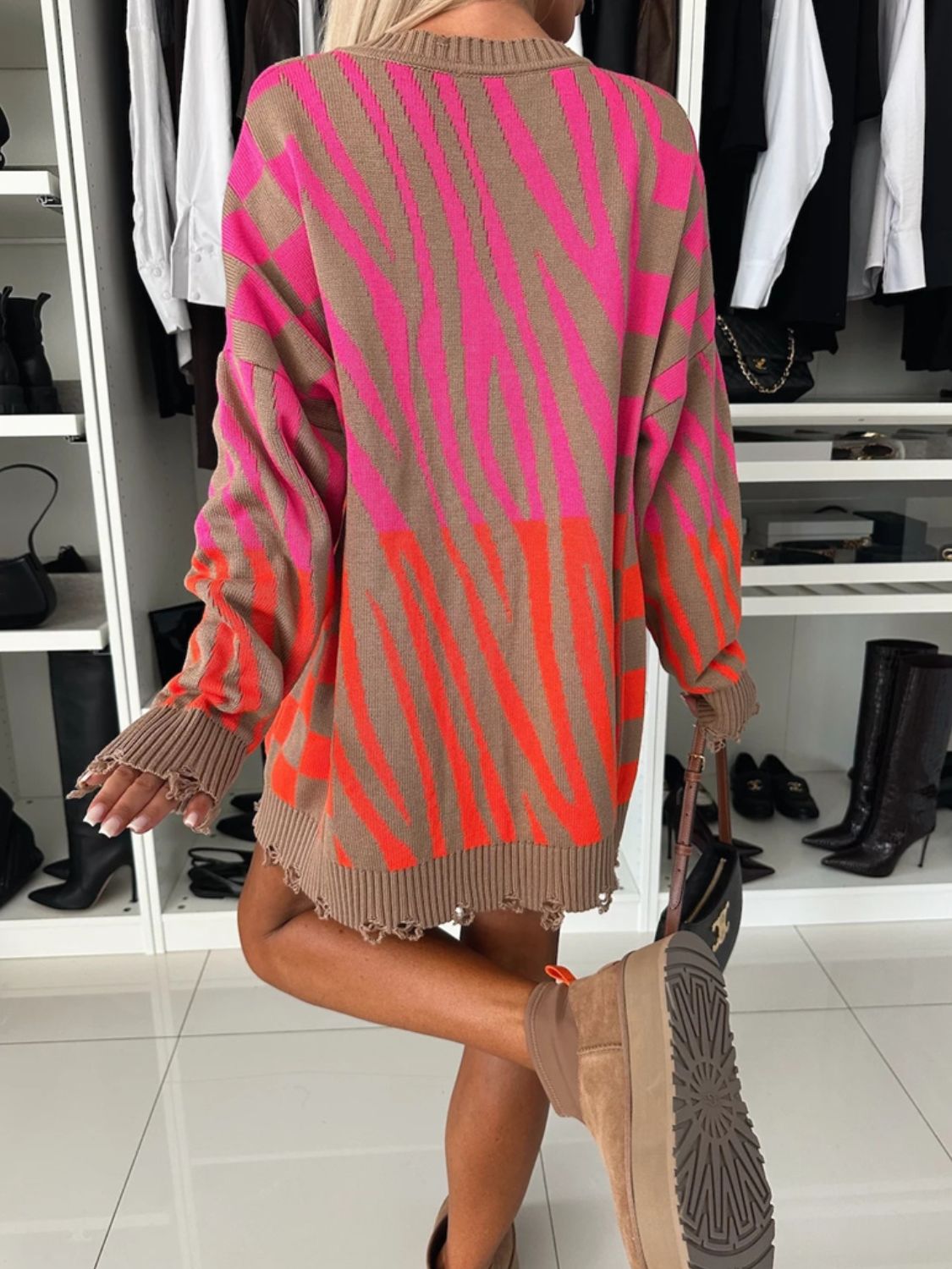 Contrast Round Neck Long Sleeve Oversize Sweater - Charming Charlie