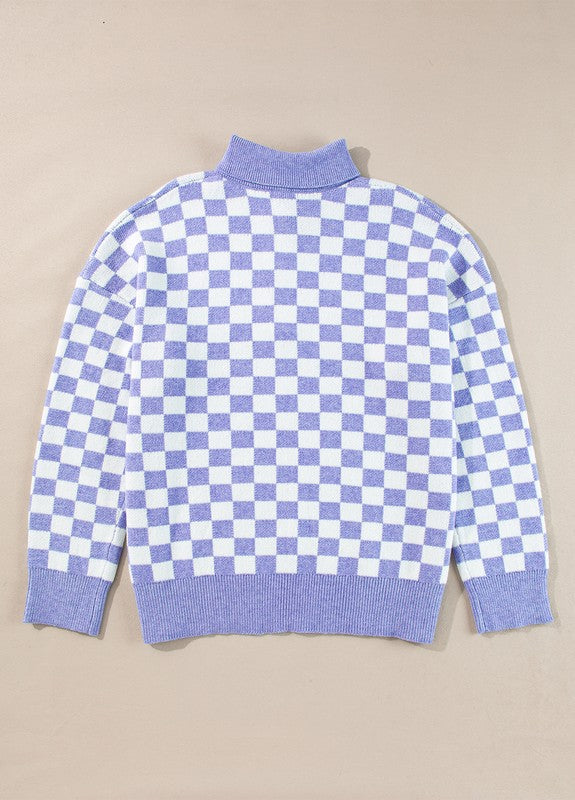 Checkered Collared Buttons Plus Size Sweater - Charming Charlie