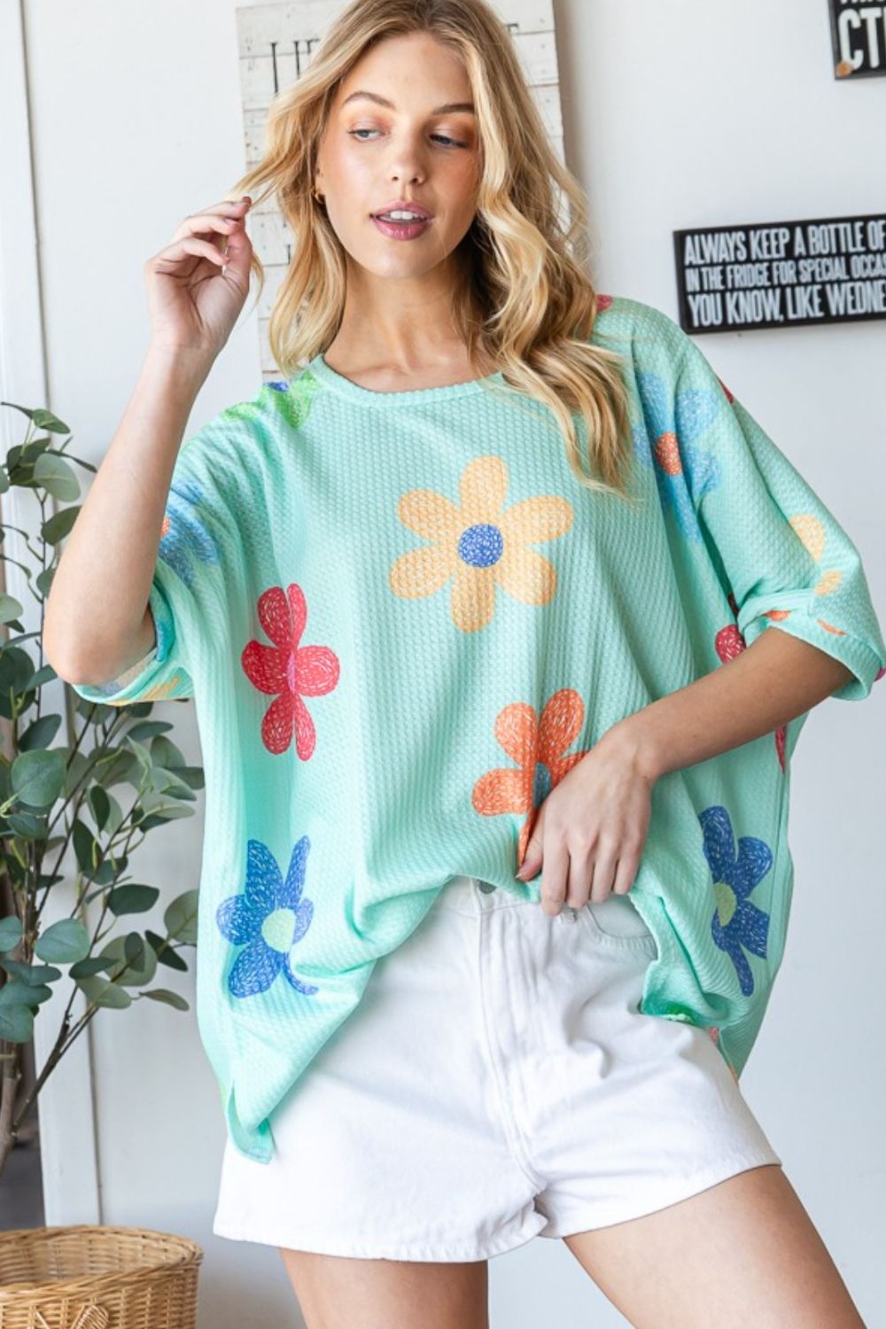 HOPELY Floral Waffle Oversize T-Shirt - Charming Charlie
