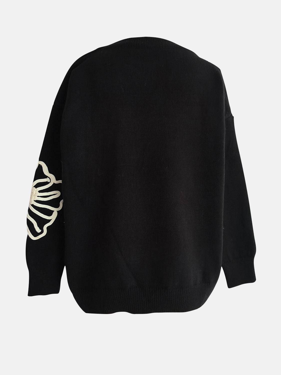 Flower Round Neck Long Sleeve Sweater - Charming Charlie