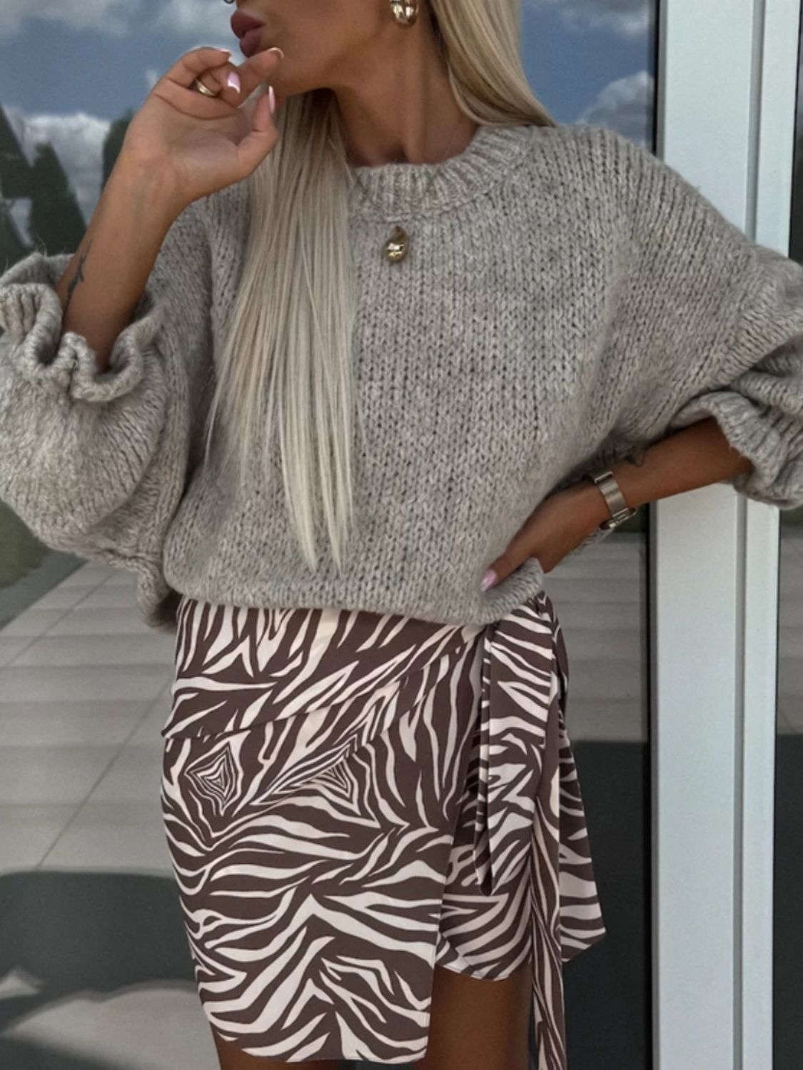 Round Neck Long Sleeve Sweater - Charming Charlie
