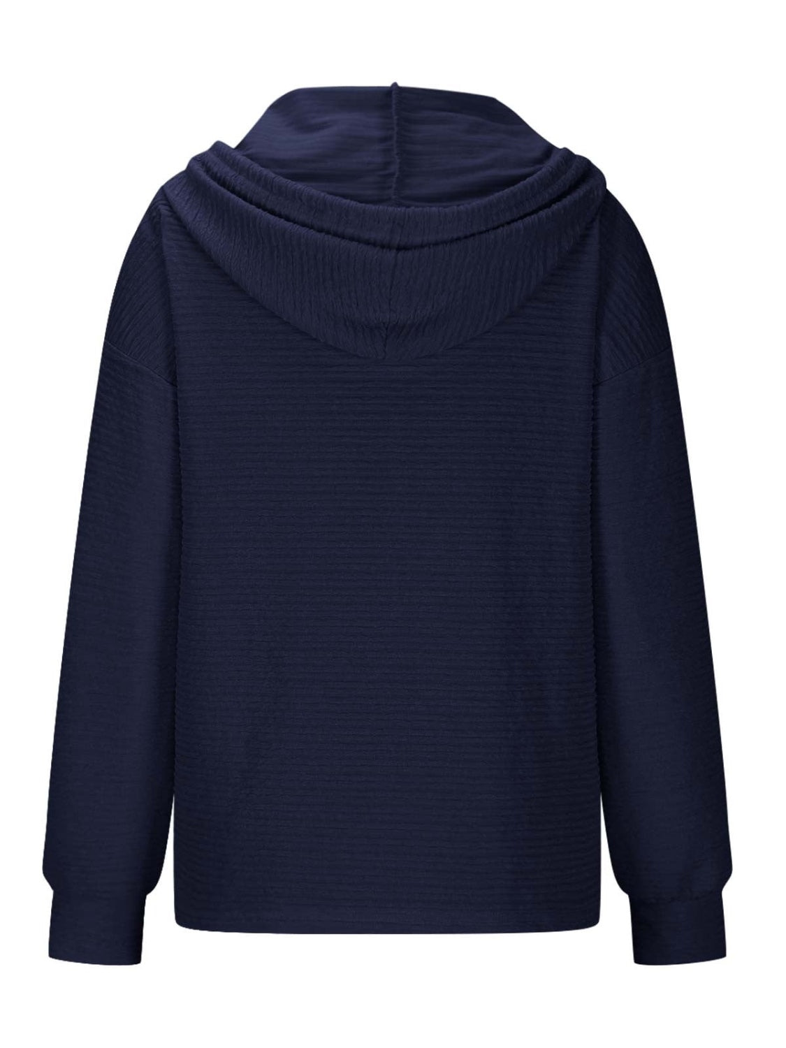 Drawstring Quarter Button Long Sleeve Hoodie - Charming Charlie
