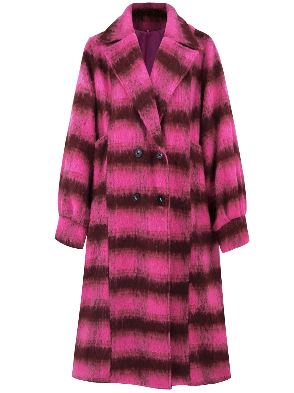 Contrast Double-Breasted Long Sleeve Longline Coat - Charming Charlie