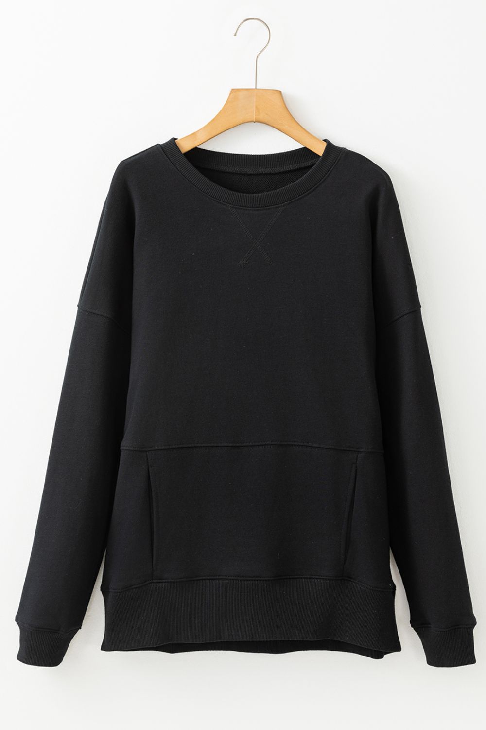 Solid Color Round Neck Long Sleeve Sweatshirt - Charming Charlie
