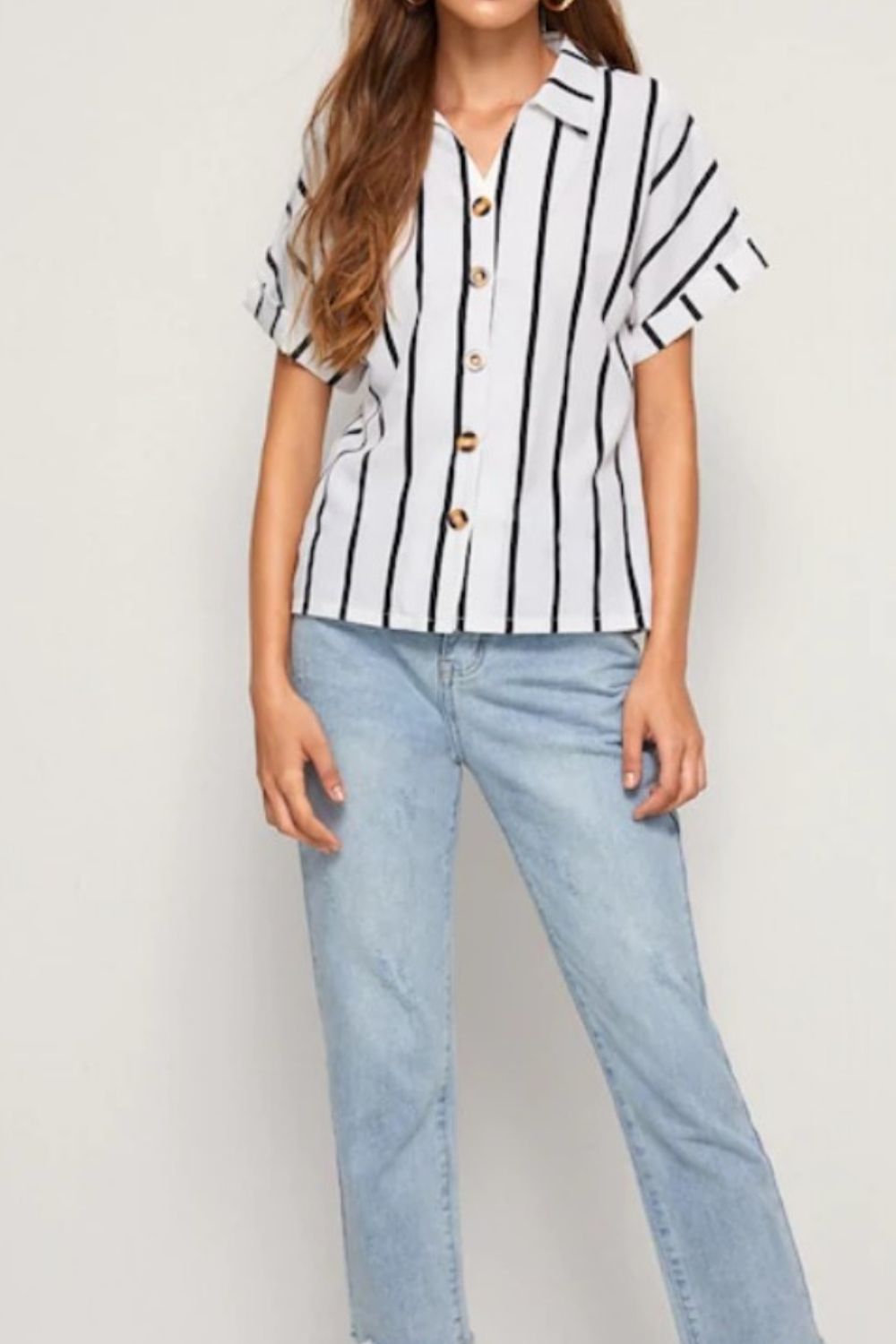 Striped Button Up Short Sleeve Shirt - Charming Charlie