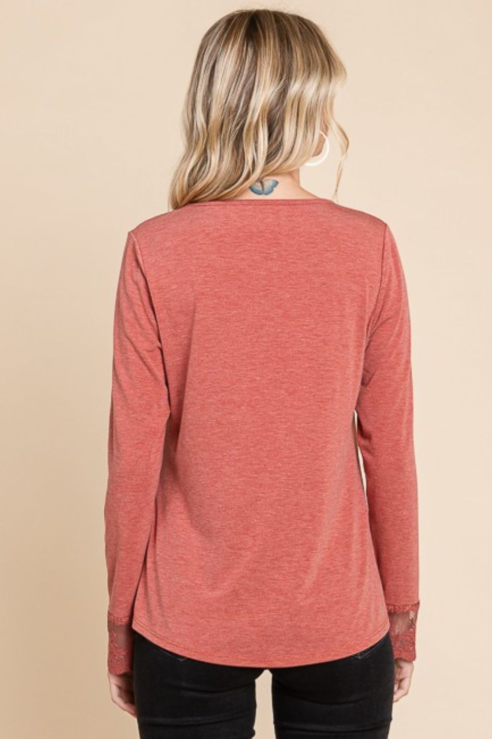 Super Lady Full Size Lace Detail Round Neck T-Shirt - Charming Charlie