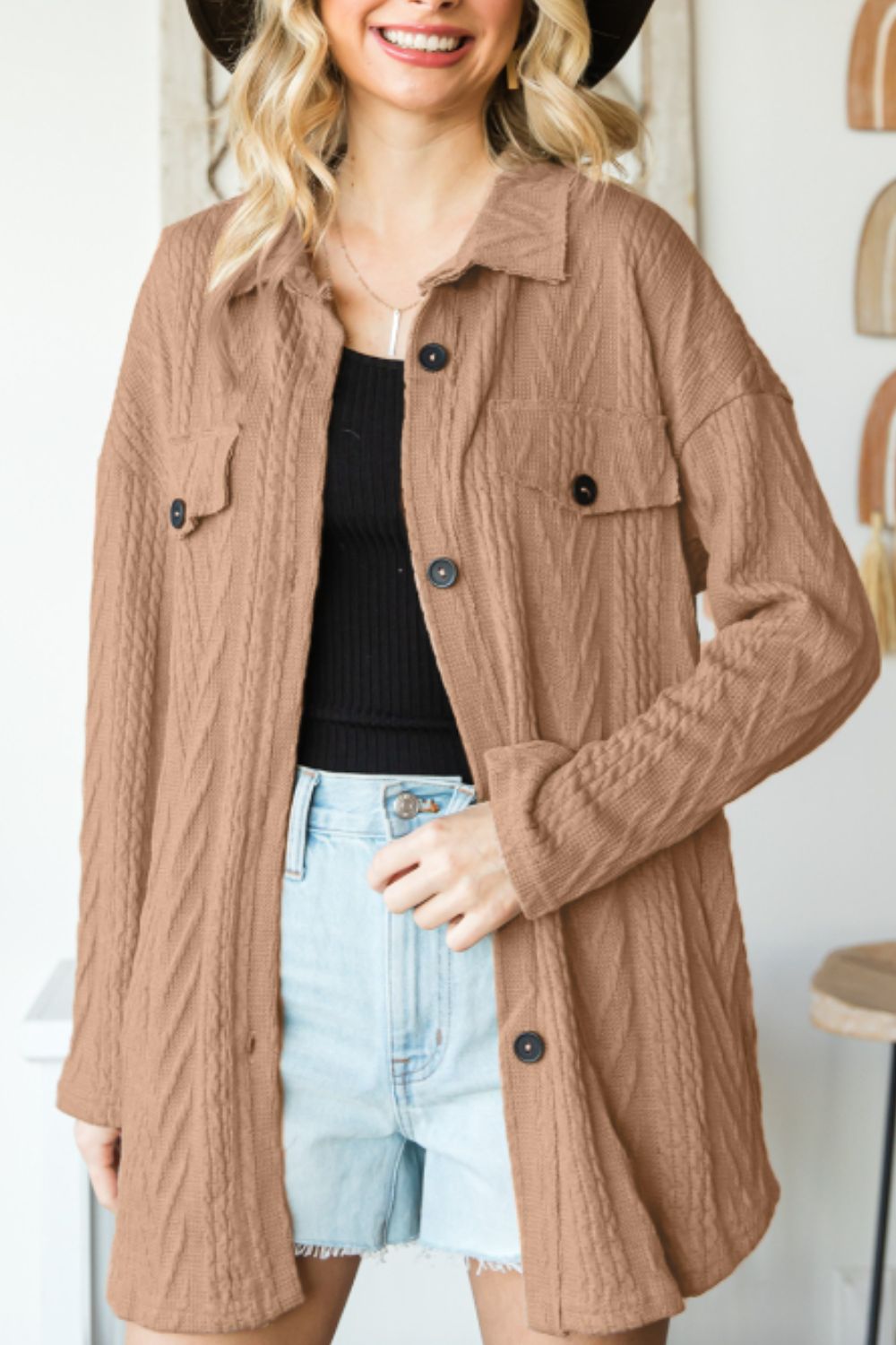 Button Up Drop Shoulder Jacket - Charming Charlie