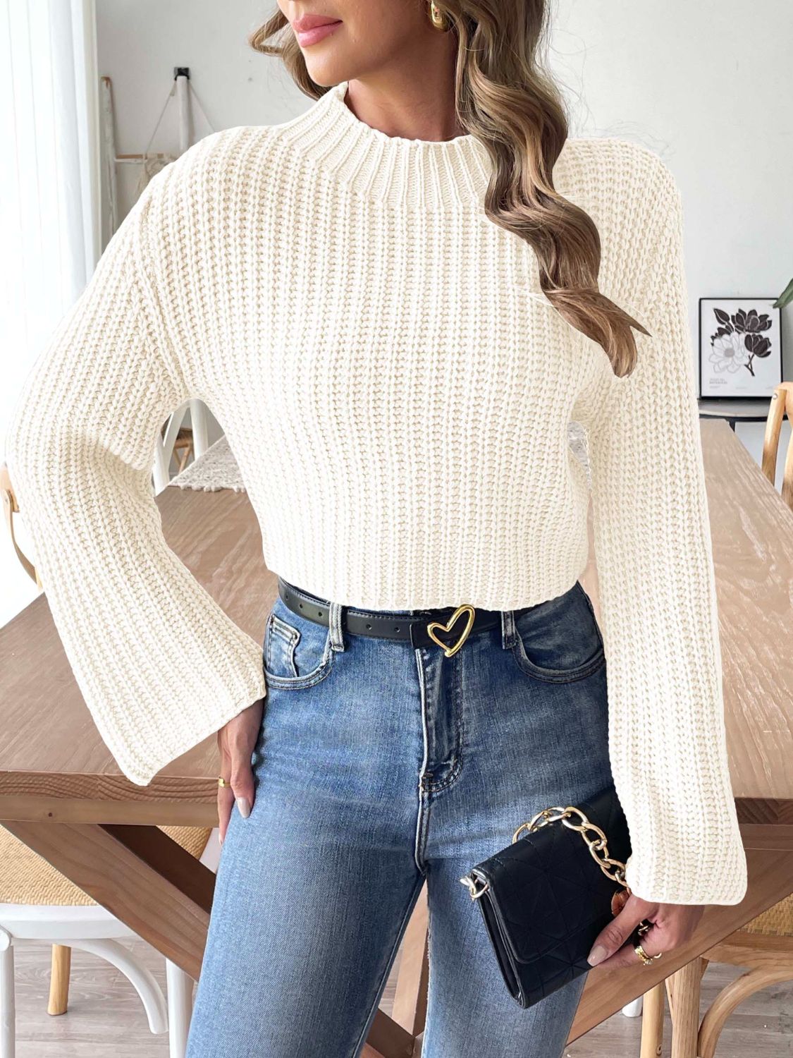 Mock Neck Long Sleeve Sweater - Charming Charlie