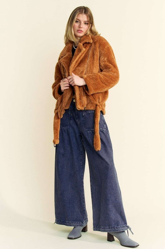 Davi & Dani Fuzzy Zip Up Collared Neck Jacket - Charming Charlie