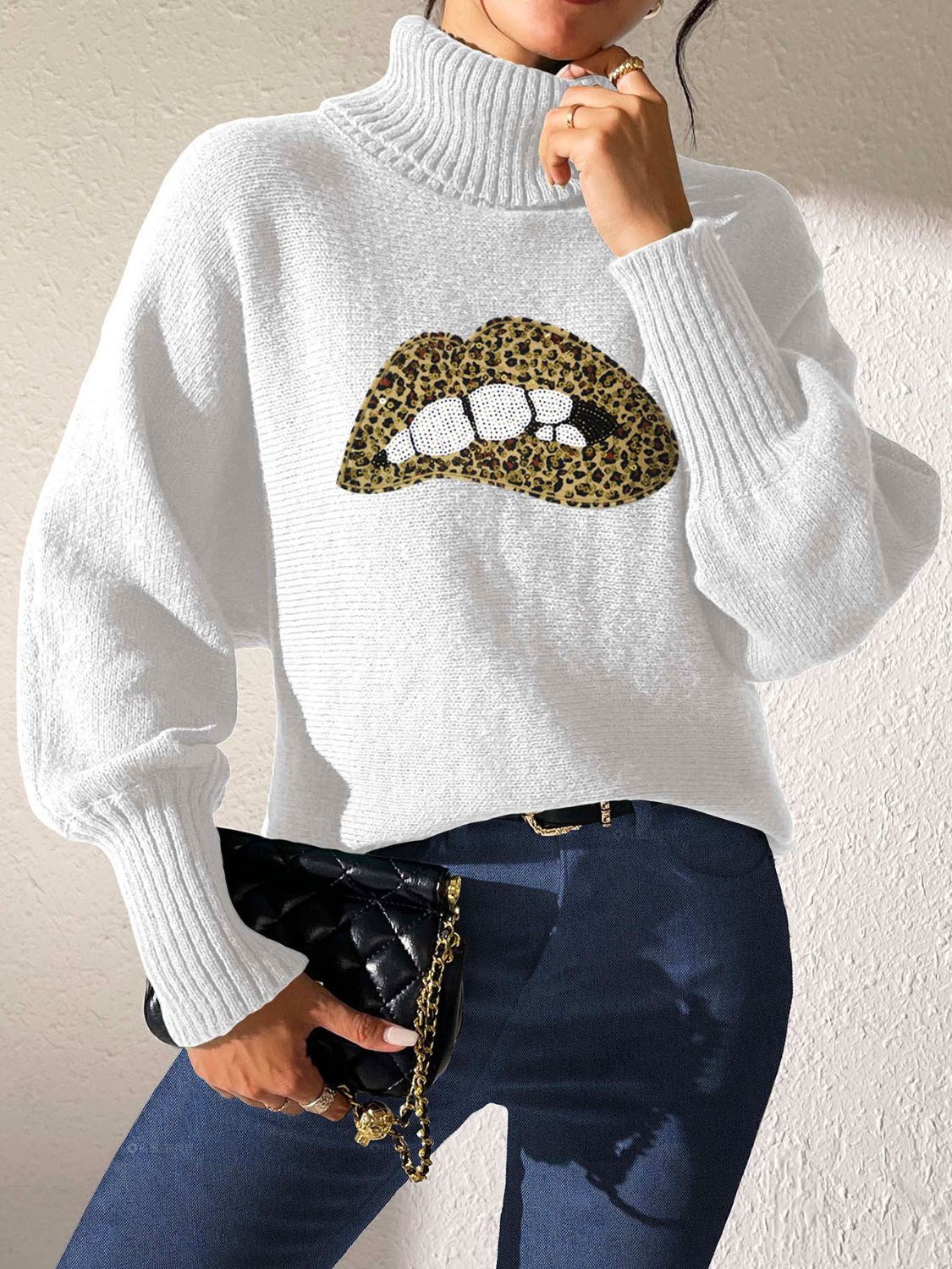 Lip Turtleneck Long Sleeve Sweater - Charming Charlie