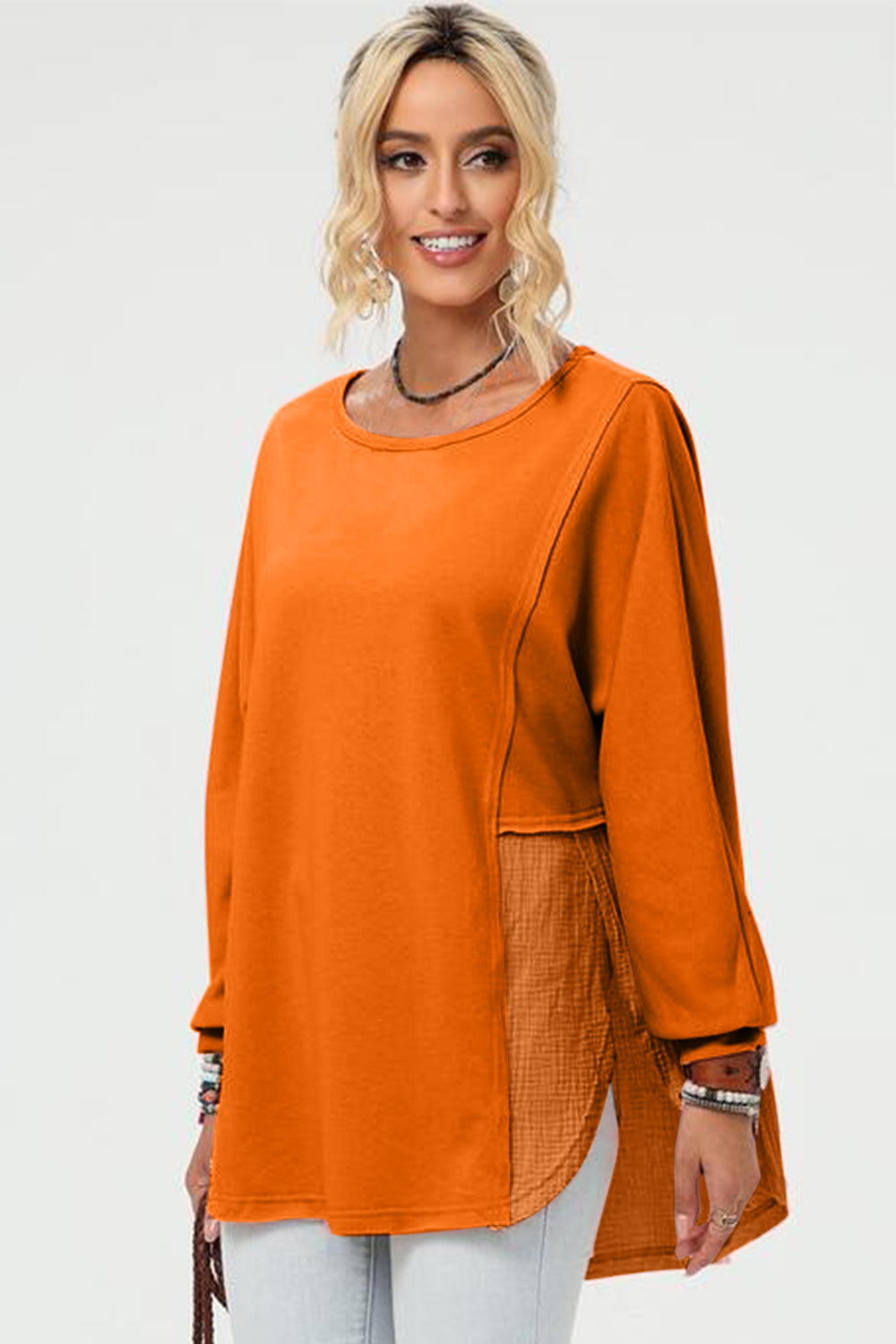 Double Take Full Size Long Sleeve High-Low T-Shirt - Charming Charlie