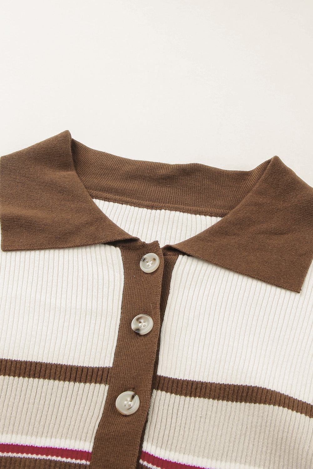 Half Button Contrast Stripe Long Sleeve Knit Top - Charming Charlie