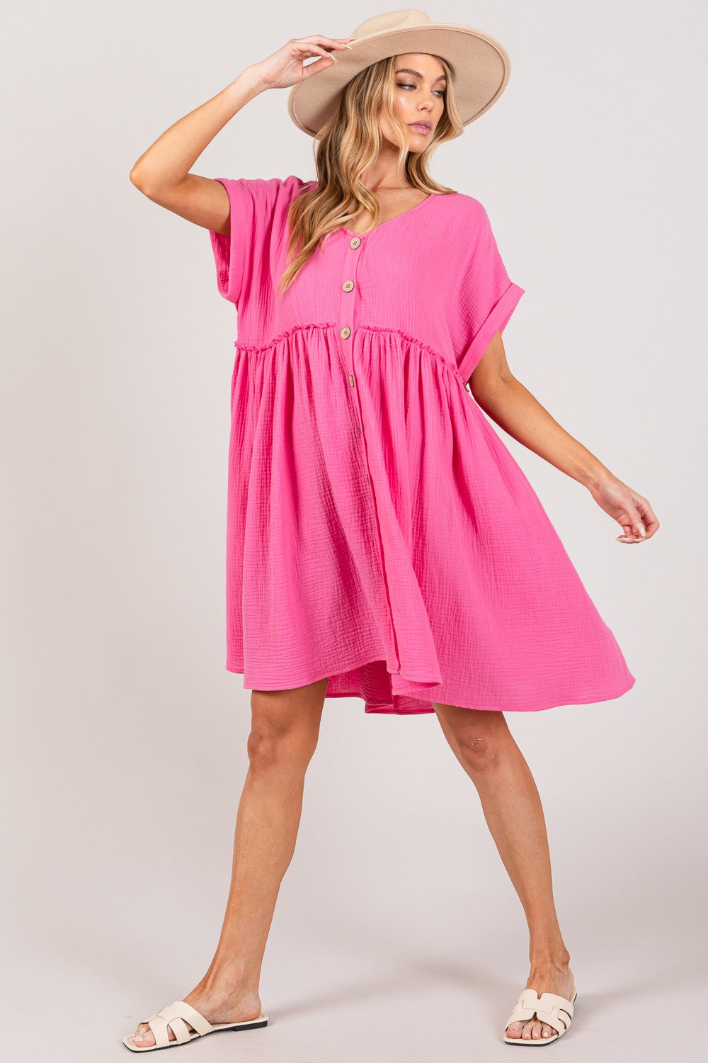 SAGE + FIG Button Up Short Sleeve Dress - Charming Charlie