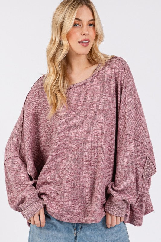 SAGE + FIG Round Neck Batwing Sleeve Oversize Top - Charming Charlie