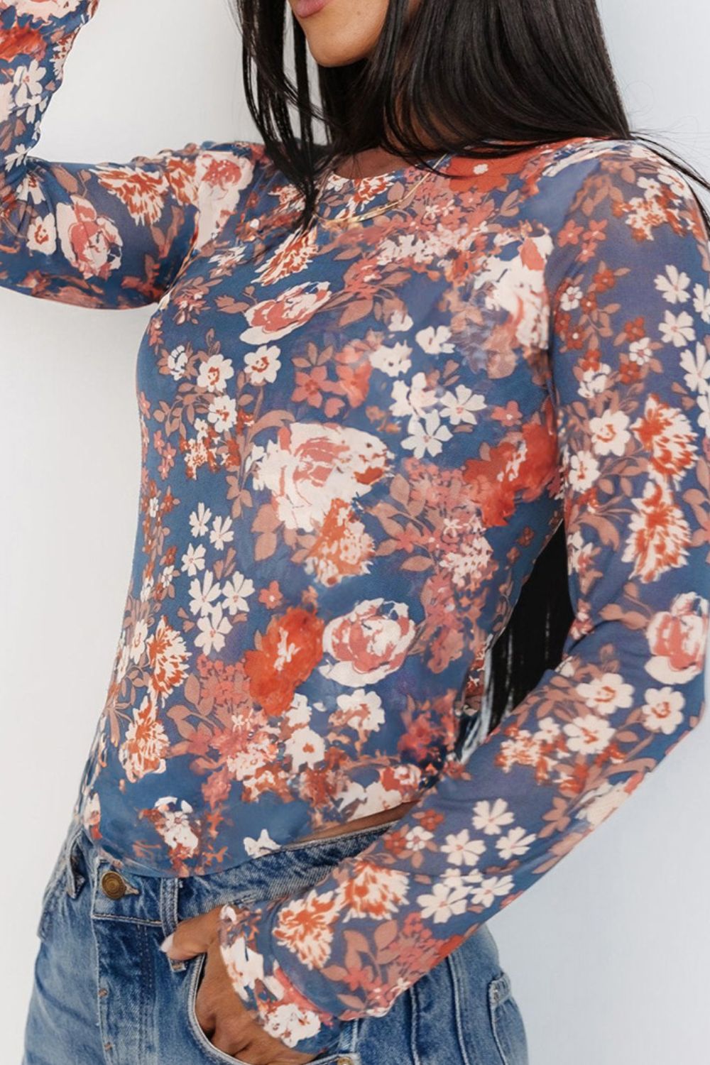 Floral Round Neck Long Sleeve T-Shirt - Charming Charlie