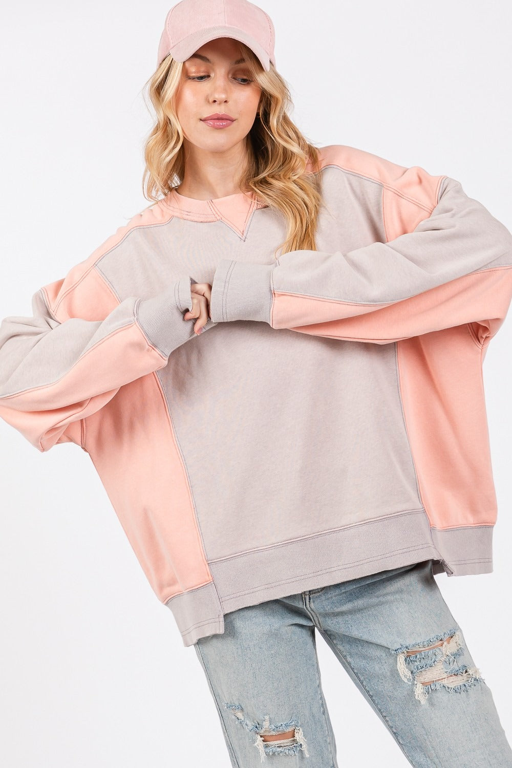 SAGE + FIG Color Block Round Neck Sweatshirt - Charming Charlie