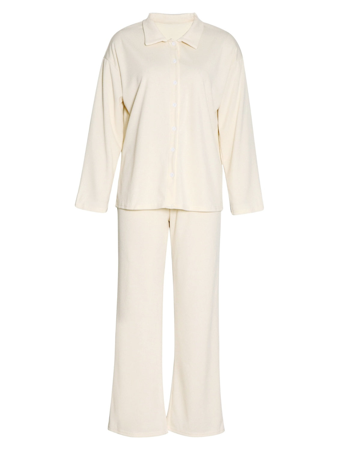 Collared Neck Long Sleeve Top and Drawstring Pants Set - Charming Charlie