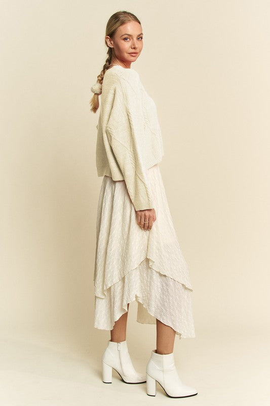 Davi & Dani Diamond Cable Pattern Drop Shoulder Sweater - Charming Charlie
