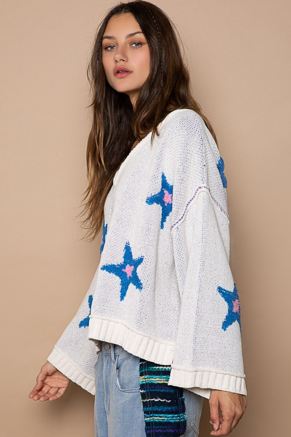 POL Long Sleeve Star Patch Sweater - Charming Charlie