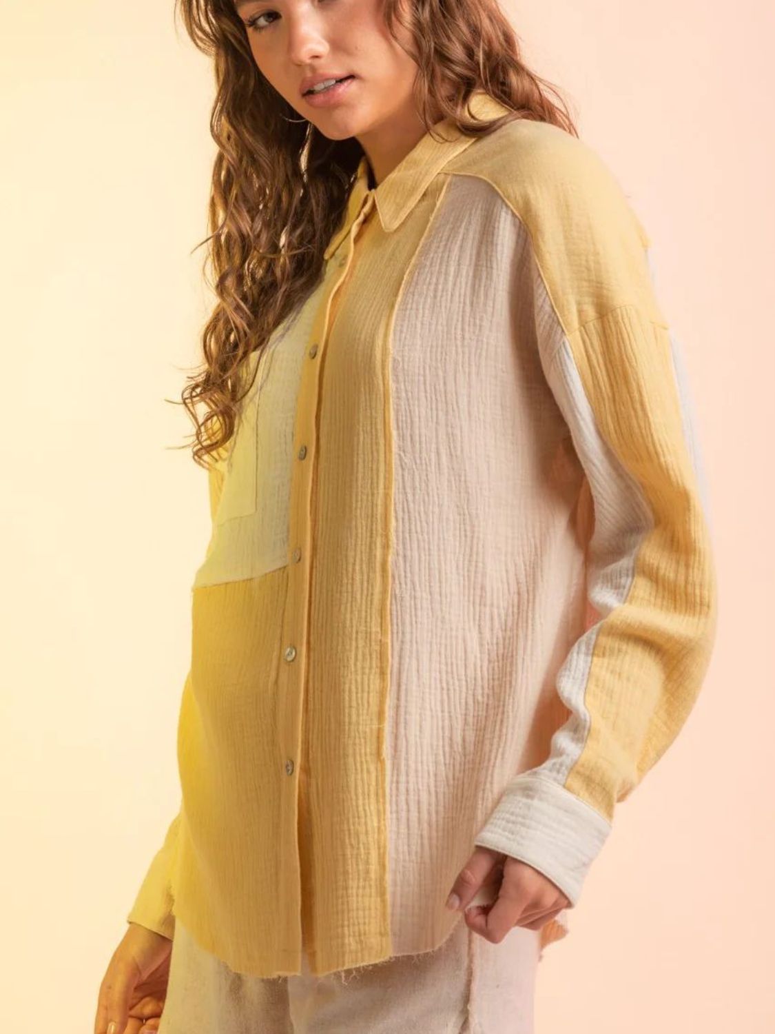 Contrast Button Up Long Sleeve Shirt - Charming Charlie