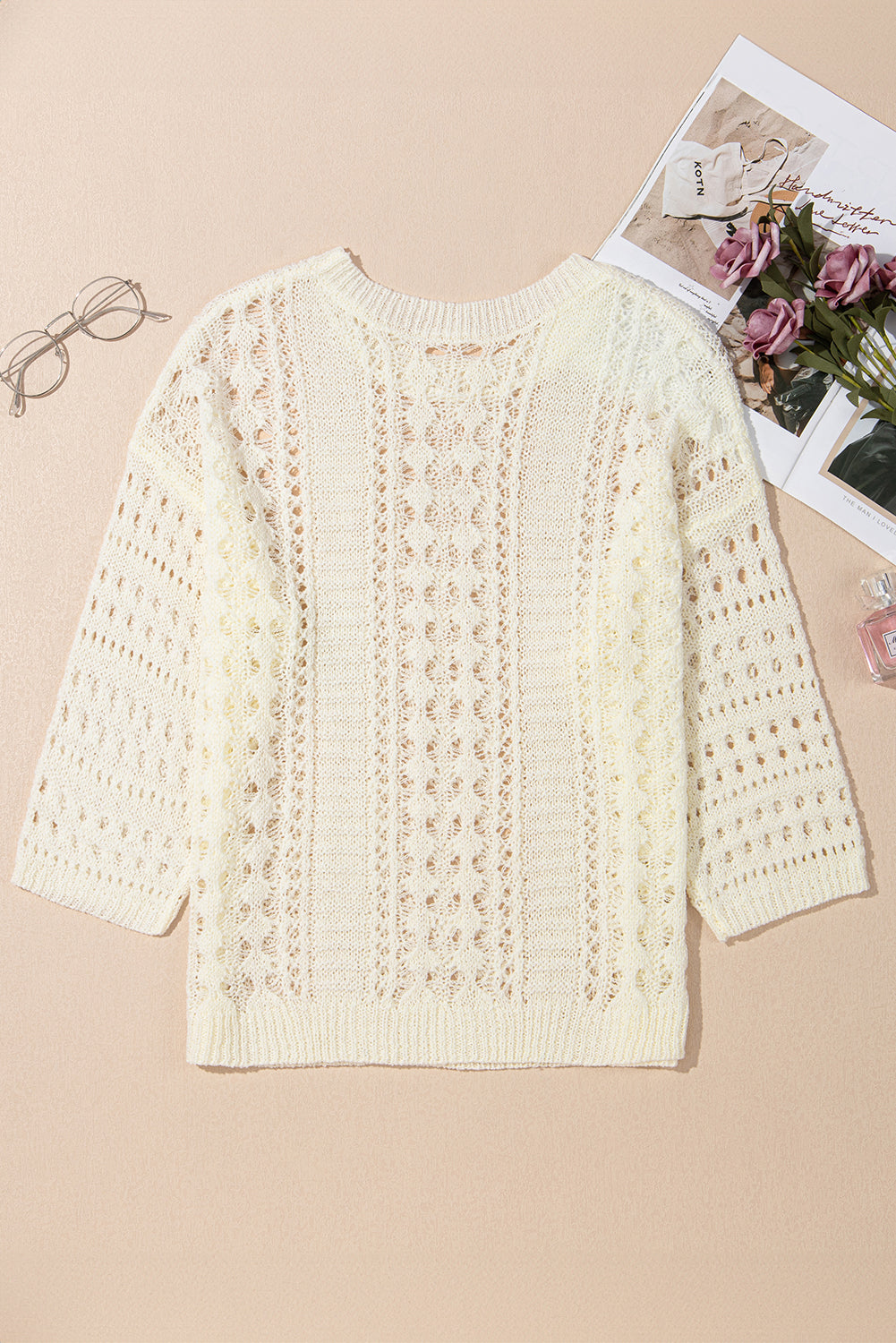 Hollow Out Drop Shoulder Sweater - Charming Charlie