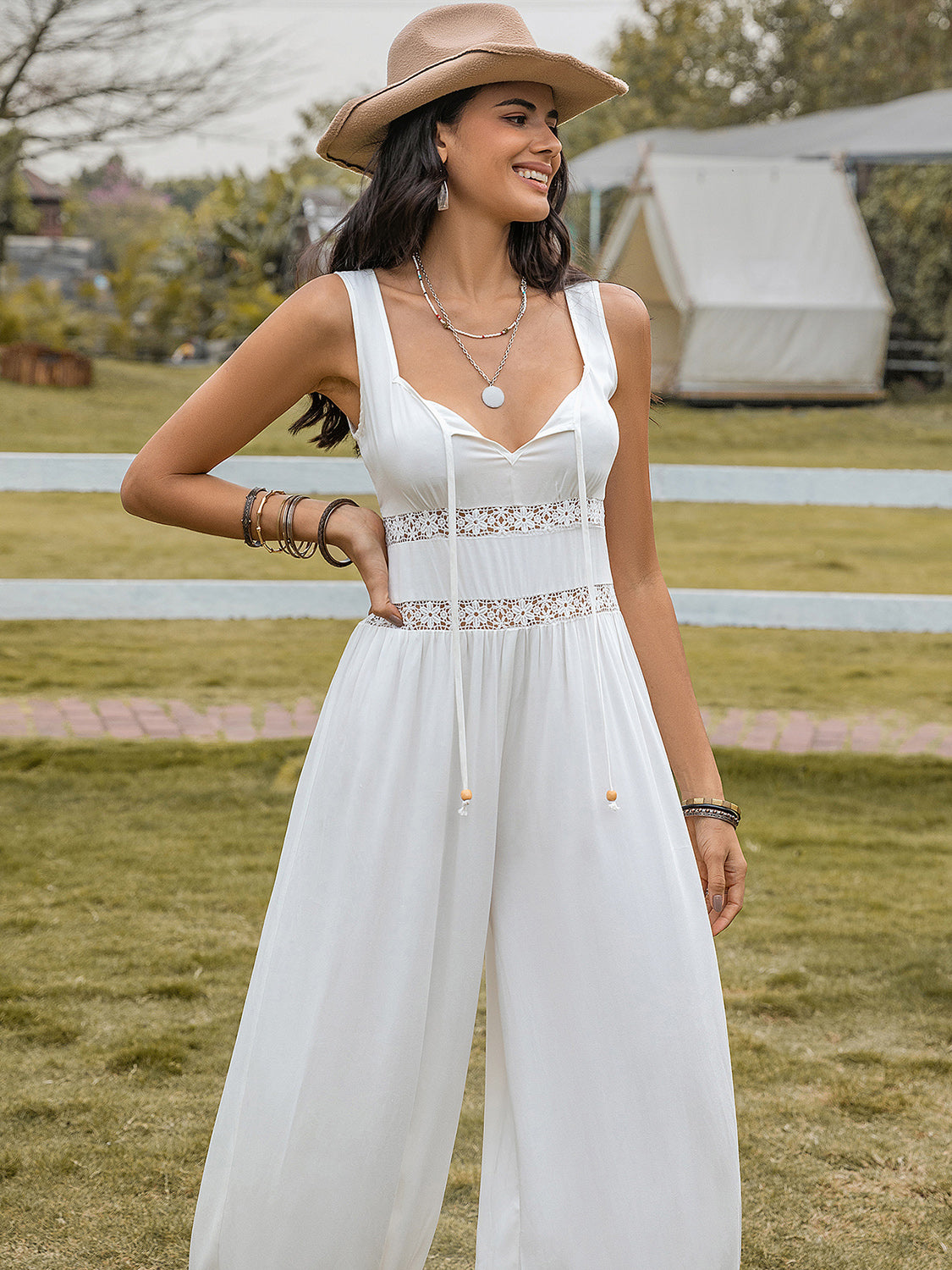 Backless Wide Strap Wide Leg Jumpsuit - Charming Charlie