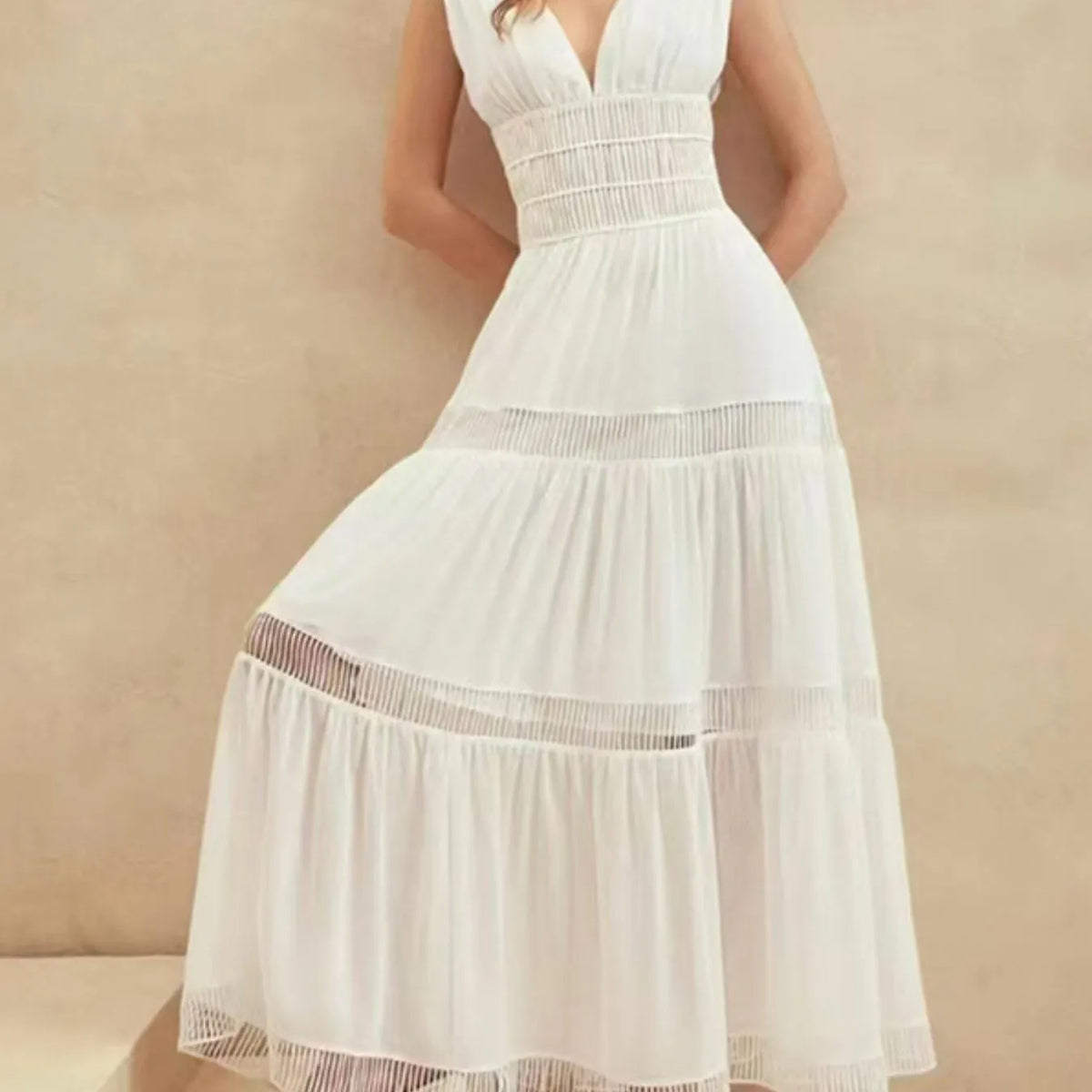 V-Neck Short Sleeve Tiered Maxi Dress main image 1