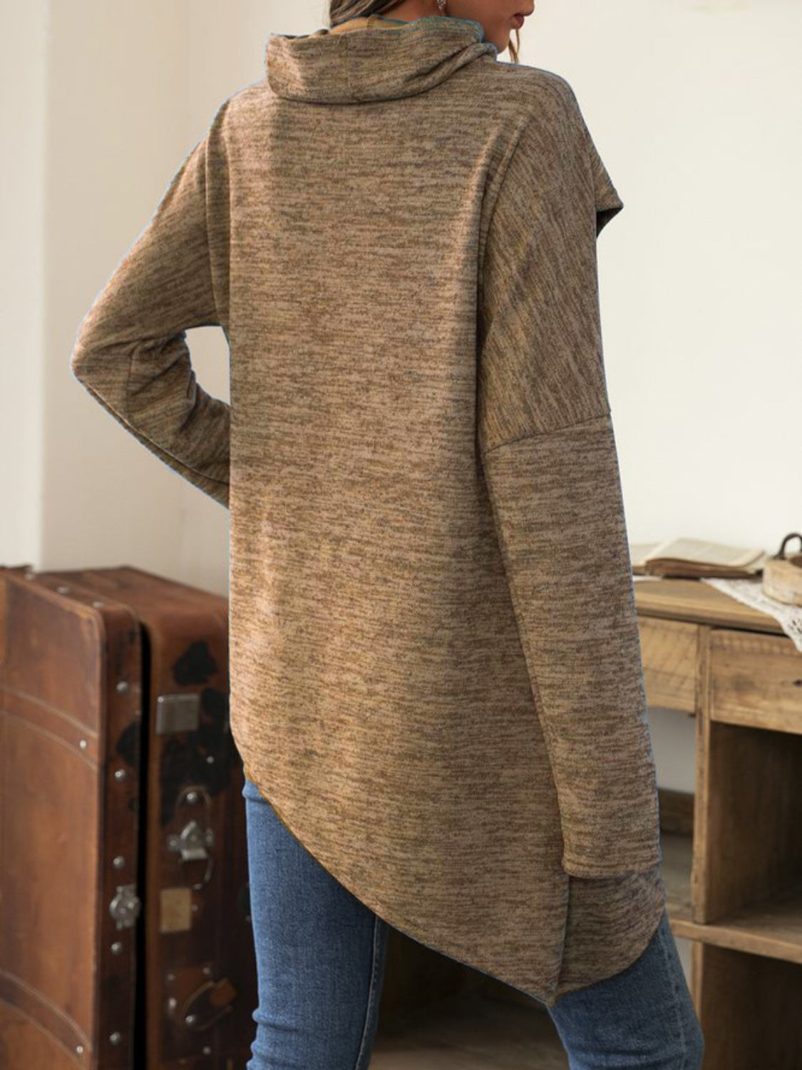 Asymmetrical Hem Cowl Neck Long Sleeve T-Shirt - Charming Charlie