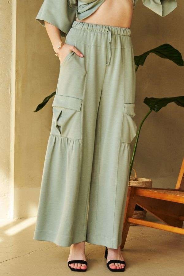 Davi & Dani Drawstring Ruched Detail Wide Leg Pants - Charming Charlie