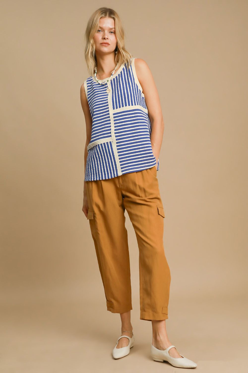Umgee Round Neck Texture Striped Tank - Charming Charlie