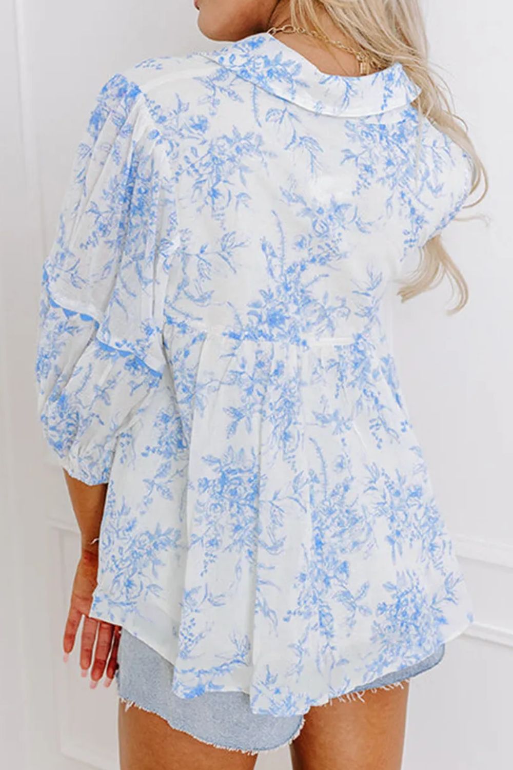 Printed Tie Neck Three-Quarter Sleeve Blouse - Charming Charlie