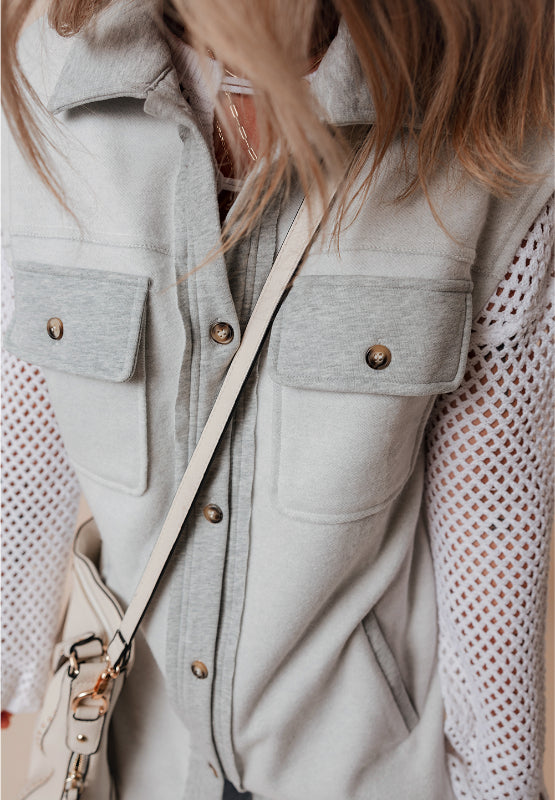 Pocketed Curved Hem Button Up Vest - Charming Charlie