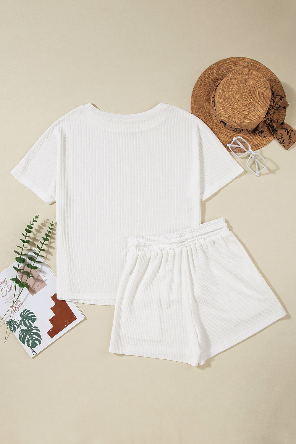 Round Neck Short Sleeve Top and Drawstring Shorts Set - Charming Charlie