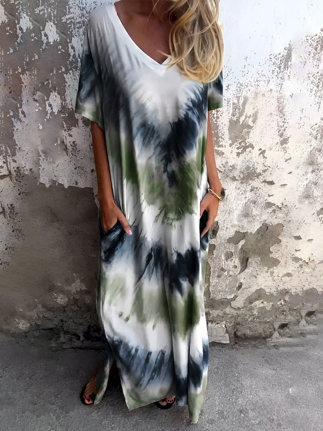 Full Size Pocketed Tie-Dye Short Sleeve Dress - Charming Charlie